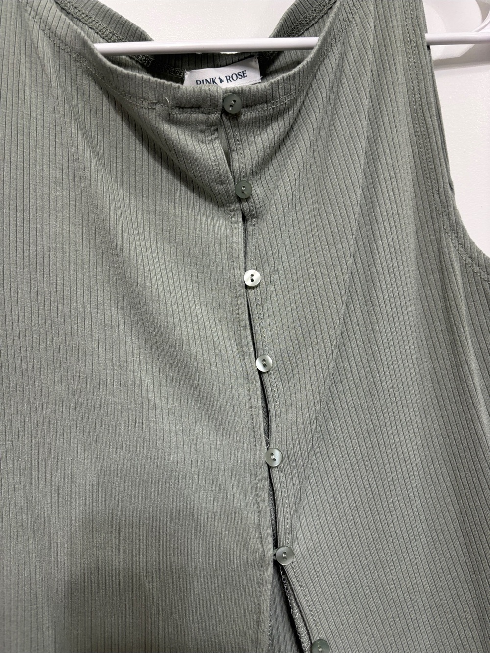 PINK ROSE Sage Green Ribbed Button-Front Tank small - Picture 3 of 4